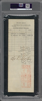 1927 Leo Durocher Signed New York Yankees Payroll Check - Advance Payment Made Prior to Joining Following Season (PSA/DNA)